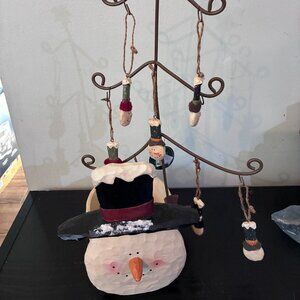 VINTAGE SET 7 CRAZY MOUNTAIN HALLMARK RESIN SNOWMAN TREE BOWL 6 ORNAMENTS